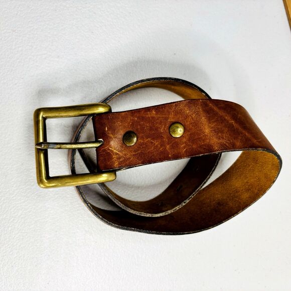 Vintage Ralph Lauren Leather Belt 28 Removable Brass Buckle  Distressed Brown - Picture 1 of 14